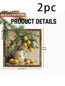 1件/2件复古木质柠檬静物艺术标签带框，适用于家居、厨房、车库、办公室装饰，理想的节日礼物，8x8英寸厨房装饰 - 多色-鋸齒掛鉤 - 查看 6