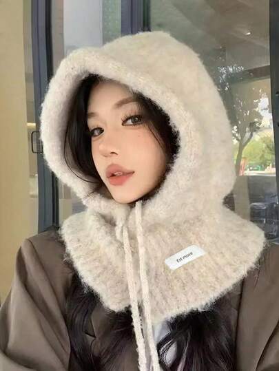 1Pc Soft Plus Balaclava Hat Scarf One-Piece Warm Leisure Casual Knitted Cap For Women Autumn Winter Multi-Functional