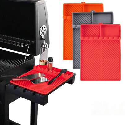 Blackstone Silicone Grill Mat With Side Shelf - Large, Non-Electric BBQ Caddy & Utensil Holder, Hand Wash Only, Rectangle, Non-Woven Fabric, Drip Pad For Outdoor Grilling & Kitchen Counter