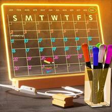 Light Up Clear Dry Erase Calendar 13 X 9 Inch With 5 Markers, Acrylic Lighting Markable Calendar Board Agenda For Bedroom/Office/Home/Kitchen{Inchstyleinch:InchCalendarinch} - 日曆 - 查看 1