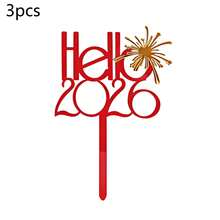 1个/3个/6个金色红色“Hello 2026 新年快乐”亚克力蛋糕装饰插牌，适用于新年主题派对DIY蛋糕装饰用品、婚礼和生日用品、家居和派对装饰 - 彩色 - 查看 8