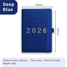 2026 English Schedule Book, Daily Work Notebook, Self-Discipline Check-In Plan Book, Zip Up Calendar Book - Blue - View 7