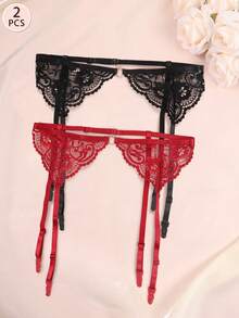 2 piezas Liguero para medias hasta el muslo con 4 broches de clip fáciles, sexy malla, lencería de talla grande (sin medias)