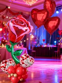 32 pièces Ensemble de ballons fleurs de rose grand format, ballon en forme de cœur "Je t'aime" de 18 po, ballons en latex métallique rouge et or pour la Saint-Valentin, les fiançailles, l'anniversaire, la fête des mères - Multicolore - Voir 3