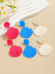 White Exaggerated Shell Design Pendant Earrings, Elegant Ocean Style Resin Jewelry, Fashion Festival Earrings
