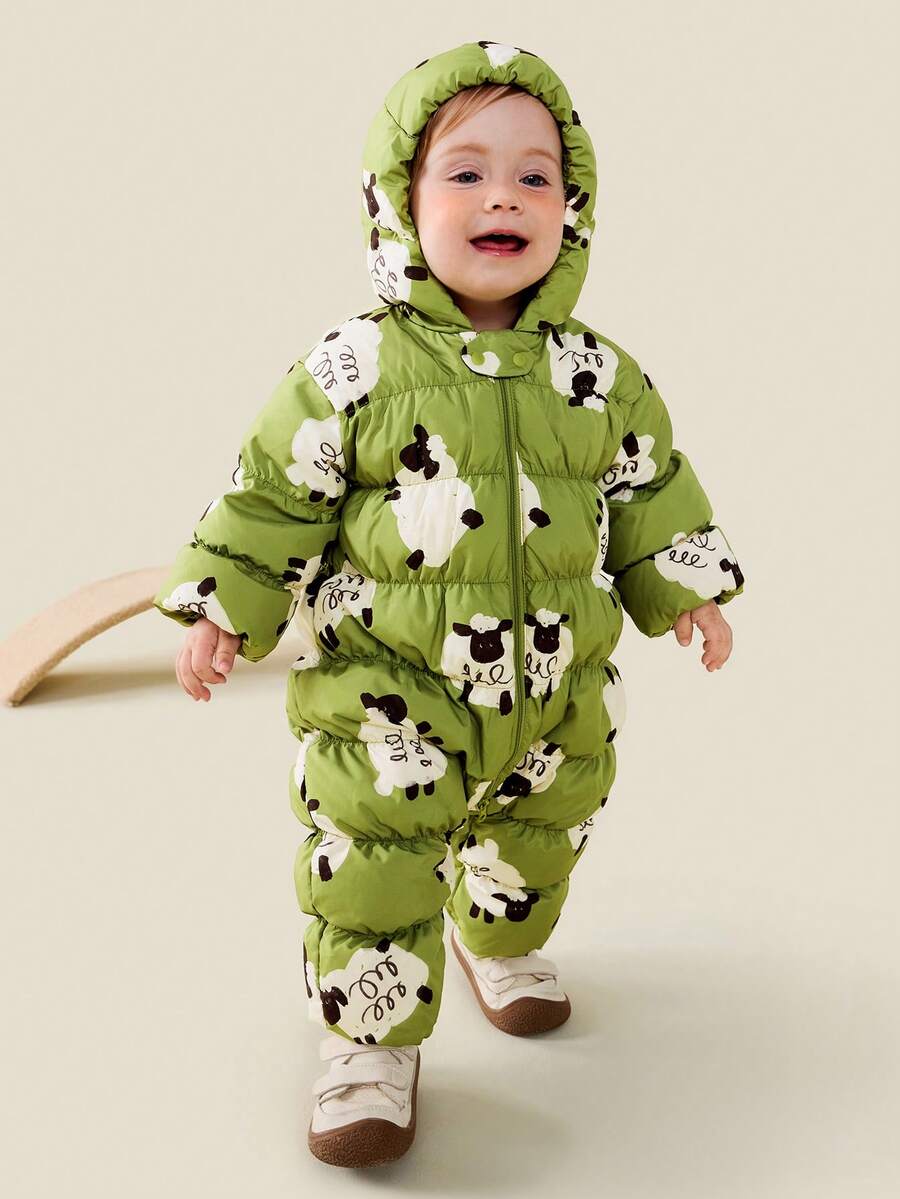 mini bala Baby Down Romper, Triple-Proof Winter Snowsuit, Soft & Warm 2025 New - Green Tone - View 1