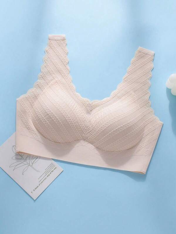 Sujetador de encaje transpirable, ligero, fresco y cómodo de seda de hielo para dormir/rosa pálido, lencería para mujer