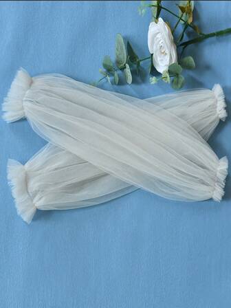 1 par brudhandskar med lyktaärm, långa, tunna fingerlösa handskar med satinkant, romantiska avtagbara ärmar för brudklänning