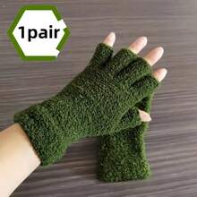 1 par de guantes de invierno para mujer - Calidez extendida en la muñeca y el puño, para esquí, senderismo, viajes en transporte público, guantes a prueba de frío - Disponibles en varios colores (marrón/azul/verde/rojo/morado) - Lavables, protección de las puntas de los dedos, diseño dividido, ajuste elástico, adecuados para senderismo, tela suave, esenciales para uso diario