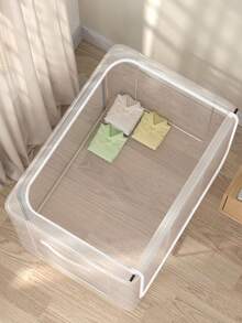 صندوق تخزين شفاف من البي في سي سعة 66 لتر، ذو هيكل إطار من الصلب، قابل للطي، مناسب لتخزين الملابس والملاءات، صندوق تخزين ملابس شفاف، ديكوري، مناسب للعطلات والغرف والمنزل وغرفة النوم، لتنظيم التخزين المنزلي، يمكن تخزين التيشيرتات البيضاء والبناطيل السوداء - متعدد الألوان - مشاهدة 5