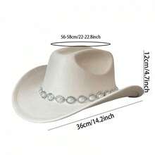 Women's Felt Cowgirl Hat Wide Brim Jazz Cap Stylish Pearl Chain Design Western Hat For Daily Life  Party - trắng - Xem 7
