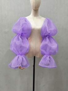 1pc Black Mesh Petal Sleeve, 2pcs Elastic 4-Layer Dark Bride Sleeve Cuffs - Multicolor - View 21