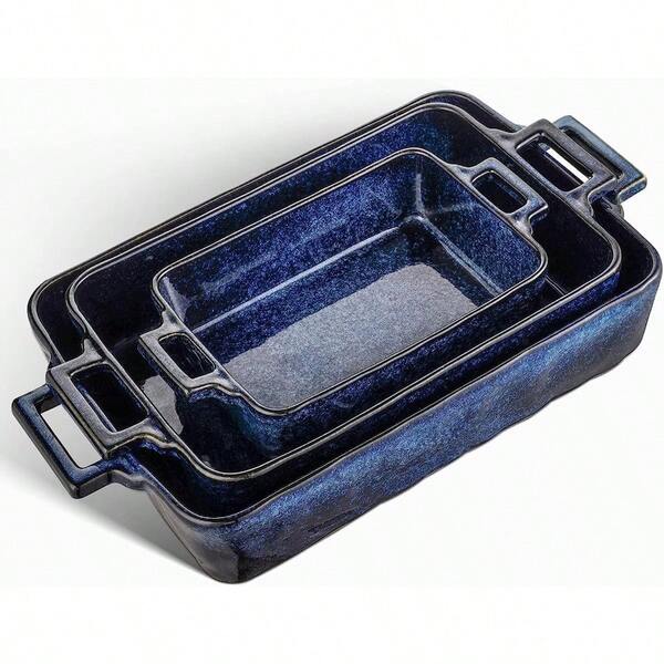 Ceramic Bakeware Set Porcelain Rectangular Lasagna Pans Casserole Dish Set For Baking Cooking Kitchen Cake Dinner Banquet And Daily Use 3 PCS 15 X 8.5 Inches Blue