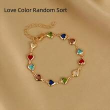 Colorful Heart-Shaped Charm Bracelet, Elegant Vintage Style Beaded Jewelry, Suitable For Daily Wear, Parties And Holidays, Multi-Purpose Shiny Copper For All Seasons