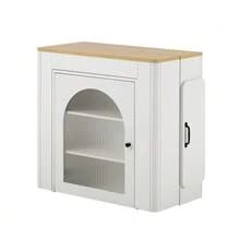 Kitchen Island On Wheels, Extendable Dining Table With Removable Top, Mobile Service Trolley With Power Strips, Which Can Be Used As A Buffet, Sideboard Or Bar Table For The Kitchen And Dining Room (Black) - Natural - View 9