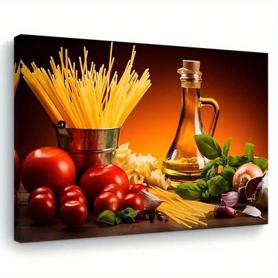 1 Pieza de Arte de Pared de Lienzo de Cocina Italiana, Pintura con Tema de Comida Tejida, Adecuada para Decoración de Oficina en el Hogar, Decoración de Despedida de Soltera, Múltiples Tamaños, Lista para Colgar, Decoración del Hogar, Agrega Diversión a Tu Hogar