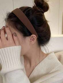 1 Piece Circumference 14.17inch / 36cm Brown High Crown Sponge Headband, Fashionable And Versatile, Simple Style, Suitable For Daily Wear, Shower, Makeup, Matching Outfits, Suitable For Autumn And Winter, Hairband, Women's Headband - 棕色 - 查看 3