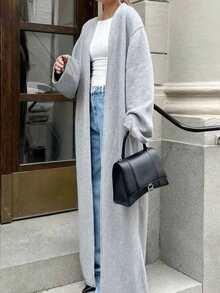 Women's 2025 Winter Essential - Grey Ribbed Knit Maxi Cardigan CoatLoose Slouchy Silhouette Long Sleeve Laverable JacketCelebrity-Loved Blogger Approved Transitional Wardrobe Staple,Business Casual & Christmas Party Ready | Versatile For Work, Weekend And Holiday Events