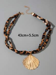 1pc And Personalized Leopard Print Shell Pendant Necklace, Fashionable Style Clavicle Chain For Girls, Suitable For Parties, Gatherings, Performances, Music Festivals, Daily Clothing Matching And Gift Giving