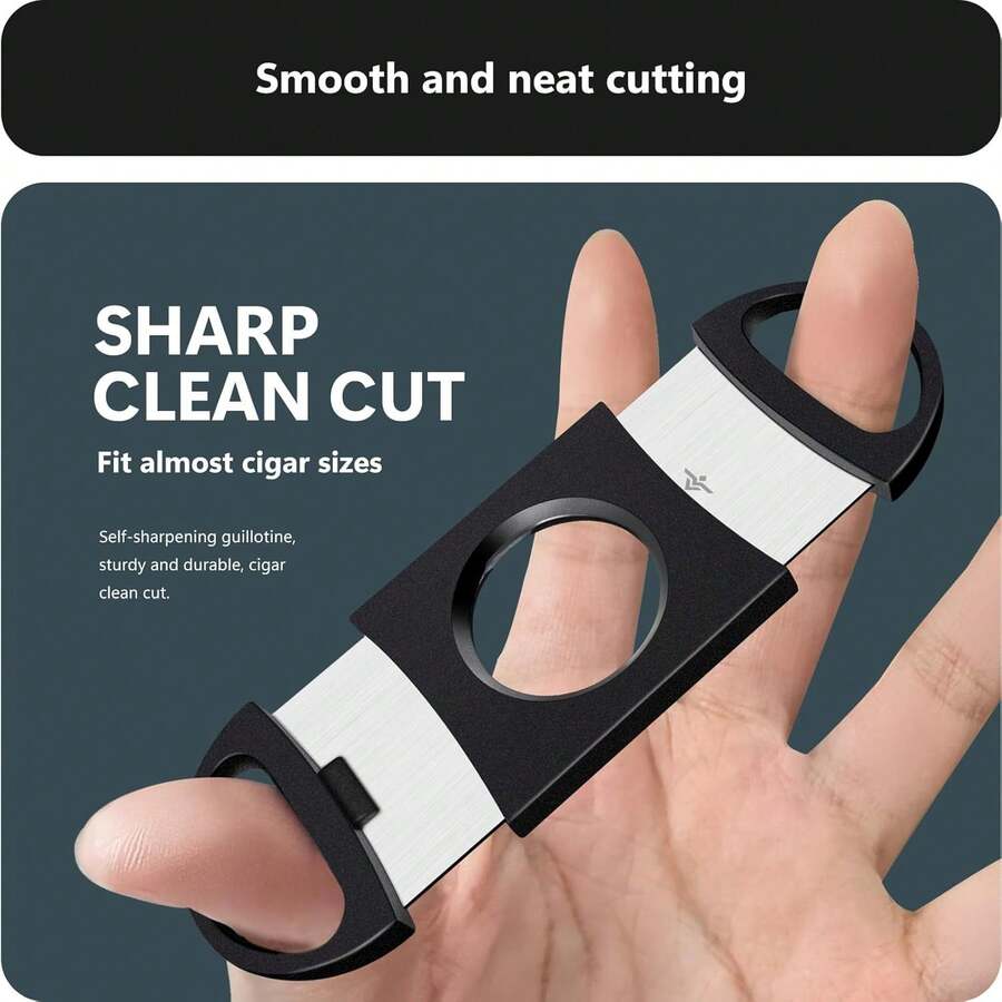 Portable Double Blade Cigar Cutter With Dual Stainless Steel Blades | 1-Piece Professional Cigar Cutting Tool Set | Precision Guillotine Cutter For Perfect Cuts | Compact Cigar Accessory & Gift Option
