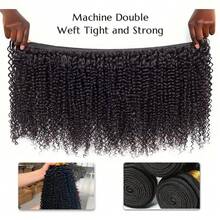 Uveous 12A Curly Wave Bundles Human Hair Raw Kinky Curly Human Hair Bundles 20 20 20 Inch Natural Black Ultra Soft Afro Raw Remy Hair Extensions - Natural Black - 查看 2