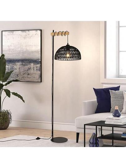 Alpinaluz "SALVIA" Wooden Vloer Lamp Zwart Jute Rope Shade E27 view 5