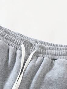 Loose Fit Gray Sweatpants, American Streetwear Style, Relaxed Fit Drawstring Straight Leg Casual Pants, Sports Vibe - Light Grey - View 4