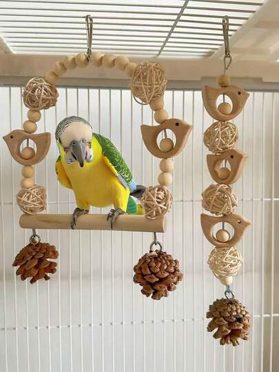 1pc Parrot Wooden Swing Hanging Toy, Parrot Swing Chew Toy, Suitable For Small Birds And Parrots