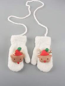 زوج من قفازات الأطفال ذات رأس الغزال الكرتوني لعيد الميلاد، قفازات بلا أصابع دافئة مع وشاح، للخريف/الشتاء - 1Pair - مشاهدة 14