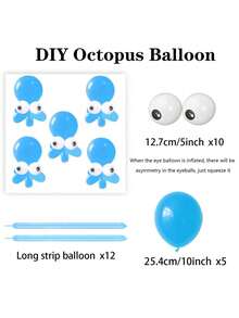 13件套DIY章鱼造型气球套装，包含30.48厘米乳胶气球、圆形气球和带眼睛图案的气球，以及气球胶点，适用于海洋主题派对、生日派对、迎婴派对、性别揭晓派对、夏季海滩泳池派对装饰、圣诞派对装饰