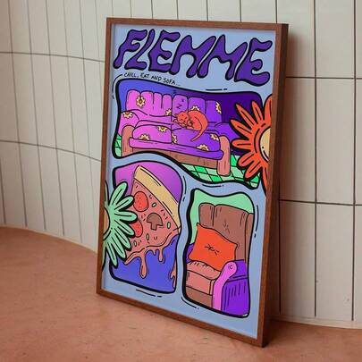 1幅插画“懒惰”色彩鲜艳的帆布印刷海报墙艺术，以及创意无框装饰画