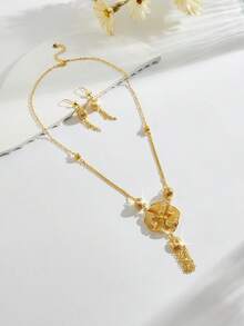 Mgyi Gold-Colored Copper Fashionable And High-End Luxury Retro For Women,18K Gold Plated Elegant Luxury Square Design Necklace For Women, Suitable For Nigeria, Dubai, Middle East, Saudi Arabia Bridal Wedding, Daily Wear, Wedding Anniversary Gift, Halloween Gift For Friends - PXLEH-240 - View 1