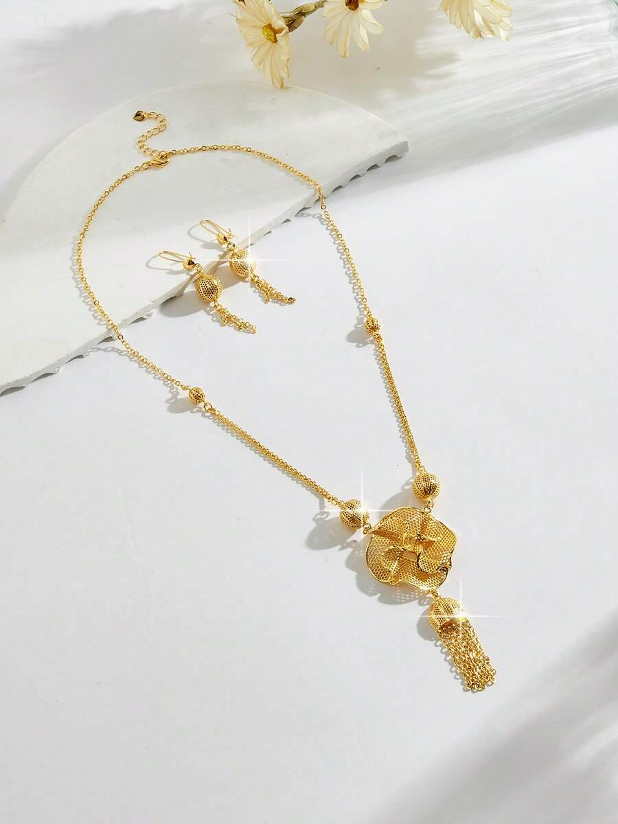 Mgyi Gold-Colored Copper Fashionable And High-End Luxury Retro For Women,18K Gold Plated Elegant Luxury Square Design Necklace For Women, Suitable For Nigeria, Dubai, Middle East, Saudi Arabia Bridal Wedding, Daily Wear, Wedding Anniversary Gift, Halloween Gift For Friends - PXLEH-240 - View 1