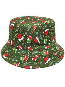 1pc Women's Cute Cartoon Christmas Themed Bucket Hat, Versatile Unisex Bucket Hat For Outdoor Casual, Suitable For Christmas