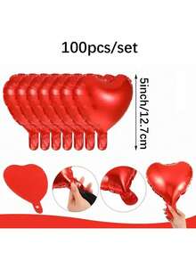 50pcs 5-Inch Red Heart Shaped Foil Balloons For Valentine's Day, Birthday, Wedding, Anniversary, Party Decoration - Multicolor - View 10