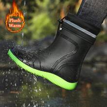 Herren Regenstiefel in Große Größen, Wintermodell, Mittelhoch, aus echtem Leder und Wildleder, wasserdicht und rutschfest mit Gummisohle - Schwarz und Grün - Übersicht 10