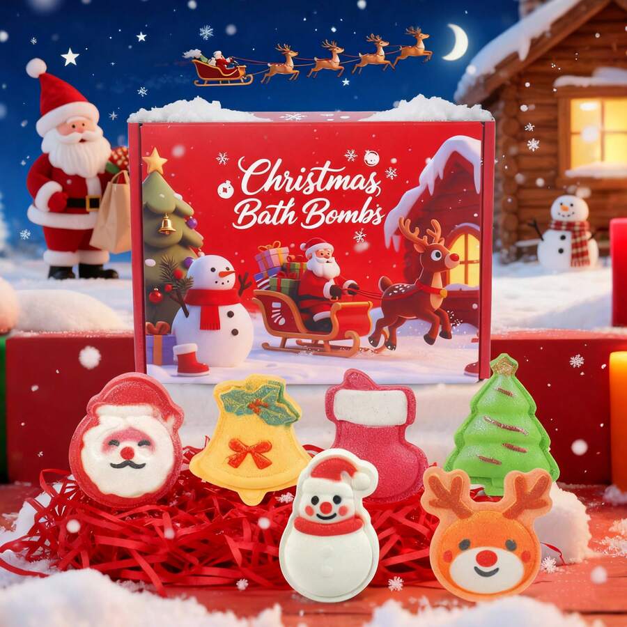 限量版！6 件装圣诞主题泡澡盐，精油泡泡浴球，沐浴仪式配件 - 彩色 - 查看 1