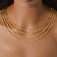 1pc 14K Gold Plated Copper Textured Chain Necklace, Shiny Hip-Hop Style Design, Suitable For Men And Women Everyday Wear - Gold - View 5