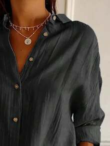 Women's Lightweight Long-Sleeved Blouse, Casual Summer Shirt - 黑色 - 查看 2