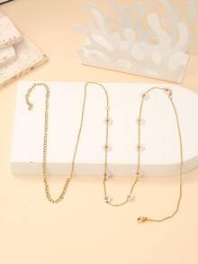 1 Dây thắt lưng nữ, Dây thắt lưng bằng thép không gỉ họa tiết hoa thủ công và ngọc trai giả, Chống thấm nước và chống gỉ, Thích hợp cho bãi biển, bikini, trang phục hàng ngày, quà tặng - Vàng - Xem 4