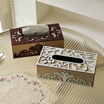 时尚木质纸巾盒/餐巾盒 - 优雅的餐桌装饰，适用于厨房、餐厅和用餐区 - 坚固耐用的木质结构 - 可容纳多张餐巾纸或纸巾 - 非常适合家庭或商业用途，餐桌餐巾架，装饰雕刻，天然木饰面