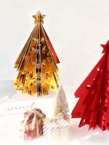 一套人造圣诞树，小型纸蜂窝球圣诞树，圣诞折纸装饰，圣诞礼物，圣诞派对装饰，家居装饰，餐桌中心摆件 - 彩色 - 查看 8