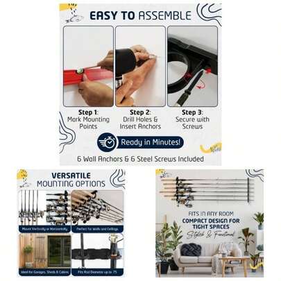 Ceiling Fishing Rod Holder 6 Rods, Garage Organization And Wall Storage, Horizontal Rack