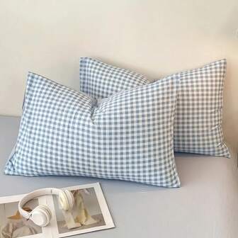 Blue Check Polyester Pillowcase Light Blue Gingham Bedding Cover 48x74cm 50x75cm 20x30in Soft Comfortable Home Decor