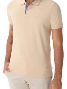 Ogochi Men's Basic Plain Polo Shirt With Logo, No Pocket, Original - Cream - View 4