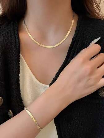 2件套简约奢华金色蛇骨链首饰套装