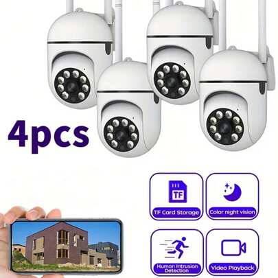 Bộ 1/2/4 camera an ninh WiFi với góc nhìn 355°, âm thanh hai chiều và tầm nhìn ban đêm, điều khiển từ xa, thích hợp sử dụng trong nhà và ngoài trời, xem bất cứ lúc nào qua ứng dụng, món quà tuyệt vời cho Giáng sinh, Lễ Tạ ơn và các ngày lễ khác.