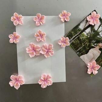 12pcs Pink Sakura Refrigerator Magnets, Cute Decorative Magnets, Office Stickers, Fridge Magnets Suitable For Office Whiteboards, Storage Cabinets, Dishwashers, Kitchen Decor, Home Decor, Valentine's Day Gift Gifts Birthday Graduation