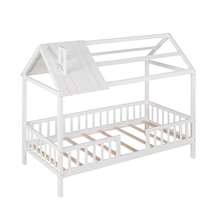 MERAX Twin Size Wood House Bed With Fence,White - 白色 - 查看 6