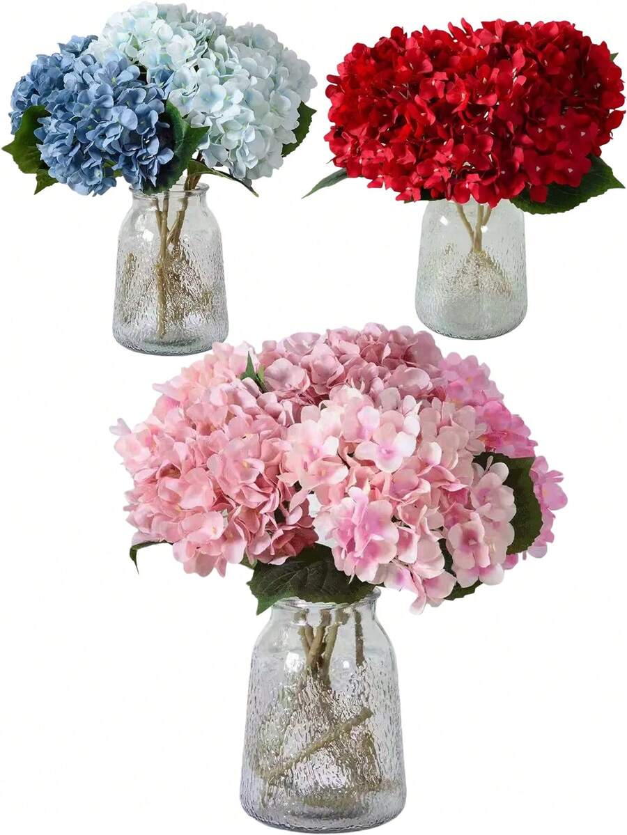 1Pc Autumn Green, Pink, And1set White Multi-Colored Artificial Hydrangea Flowers, Realistic Silk Hydrangea Flower Ornaments, High-Quality Artificial Flowers, Suitable For Brunch, Wedding Bouquets, Parties, Home Living Rooms, Kitchens, Gardens, Hotels, Offices And Other Occasions. Suitable For Decoration In All Seasons, Halloween, Thanksgiving And Christmas, And Can Also Be Given As A Gift. - Multicolor - View 1